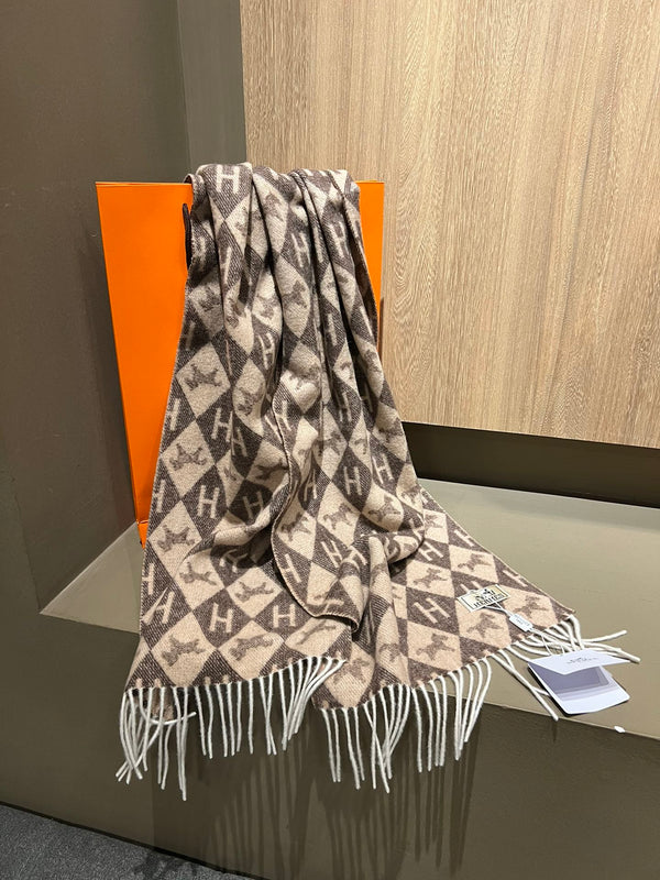 Scarf Cashmere 180 CM In Dark Beige Mix Dark Brown Fine Wool 290425