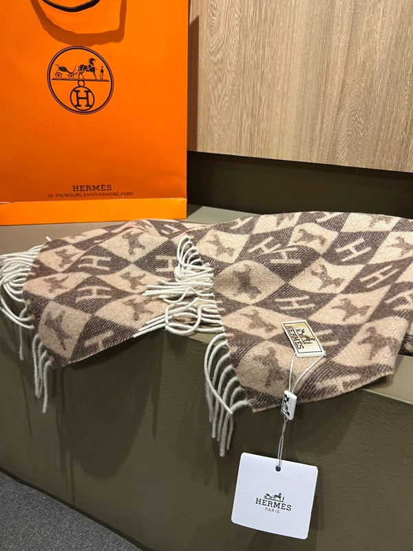 Scarf Cashmere 180 CM In Dark Beige Mix Dark Brown Fine Wool 290425