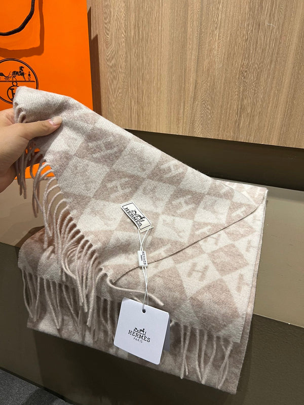 Scarf Cashmere 180 CM In Light Beige Mix Light Brown Fine Wool 290426