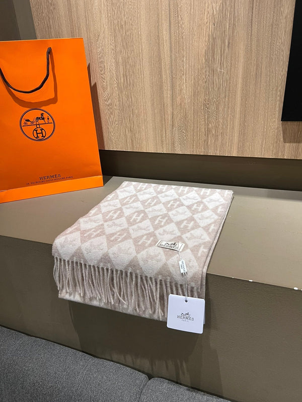 Scarf Cashmere 180 CM In Light Beige Mix Light Brown Fine Wool 290426