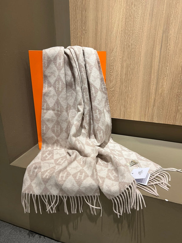 Scarf Cashmere 180 CM In Light Beige Mix Light Brown Fine Wool 290426