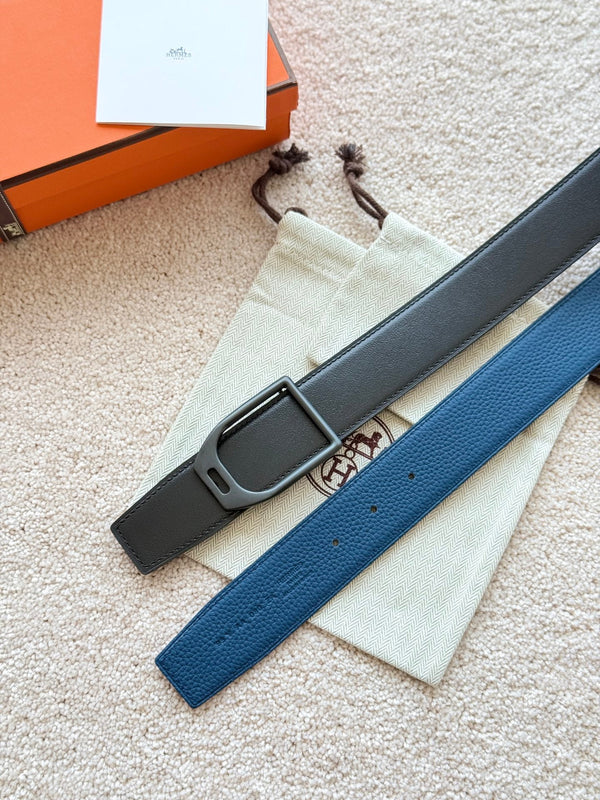 HM Jockey Buckle Belt 38mm Prussian blue Black Leather 187521