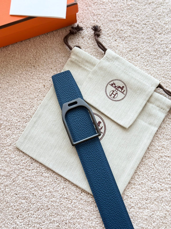 HM Jockey Buckle Belt 38mm Prussian blue Black Leather 187521