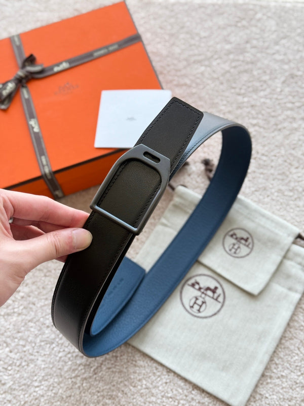 HM Jockey Buckle Belt 38mm Prussian blue Black Leather 187521