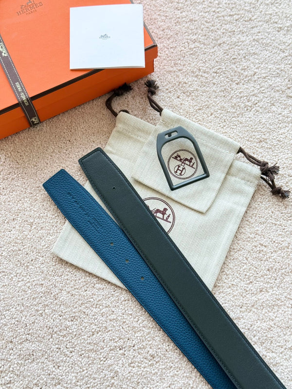 HM Jockey Buckle Belt 38mm Prussian blue Black Leather 187521