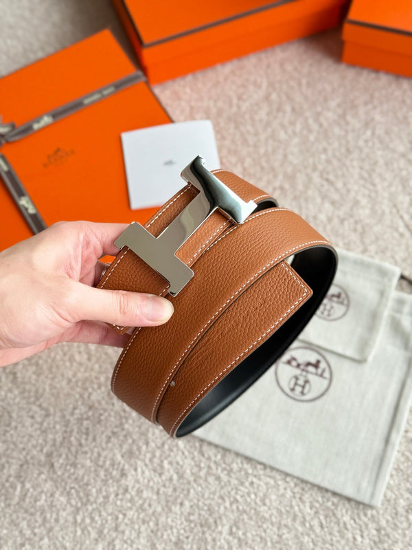 HM Constance Buckle Belt 38mm Brown Black Leather 187558