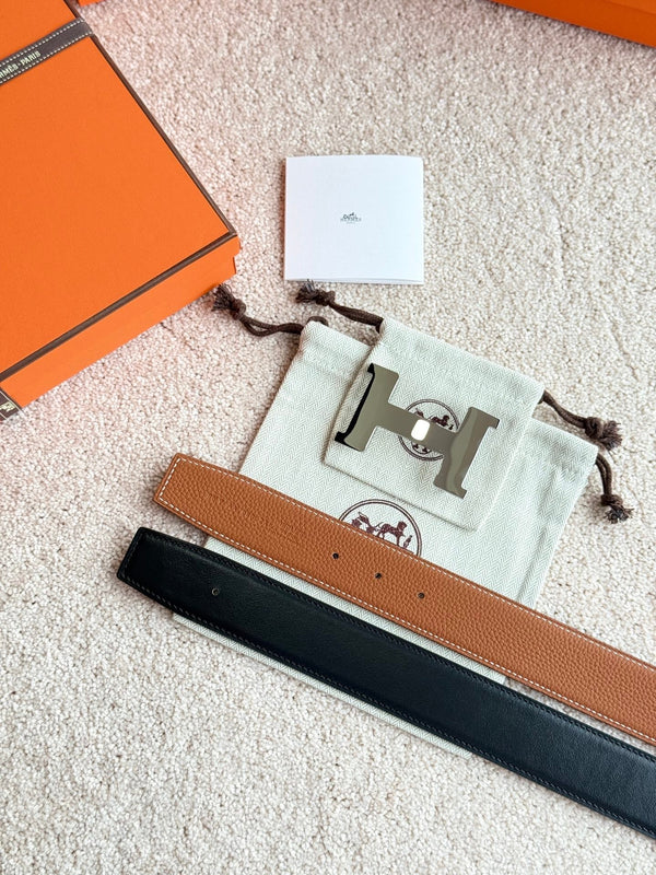 HM Constance Buckle Belt 38mm Brown Black Leather 187558