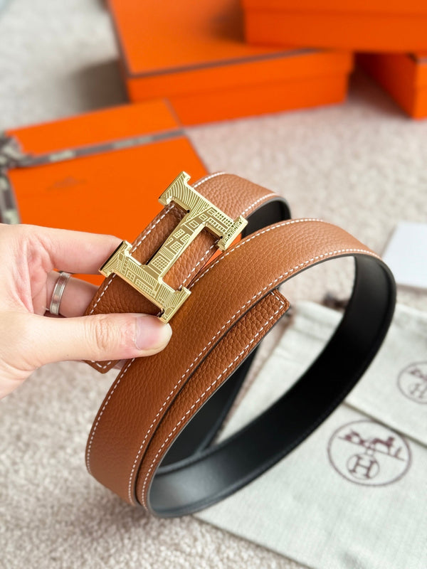 HM Gold H 5382 Faubourg Buckle Belt 32mm Brown Leather 187599