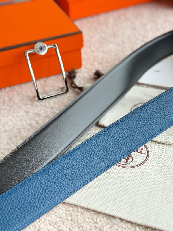 HM Silver Oscar Buckle Belt 38mm Prussian Blue Leather 187786