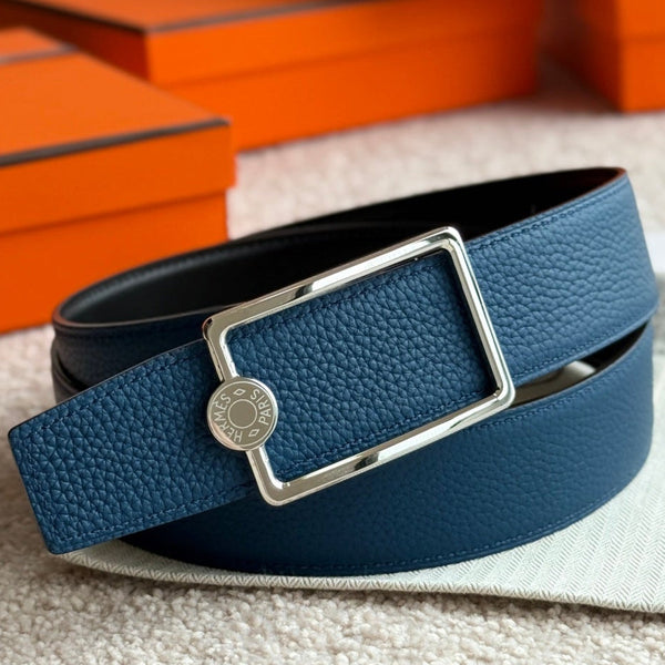 HM Silver Oscar Buckle Belt 38mm Prussian Blue Leather 187786