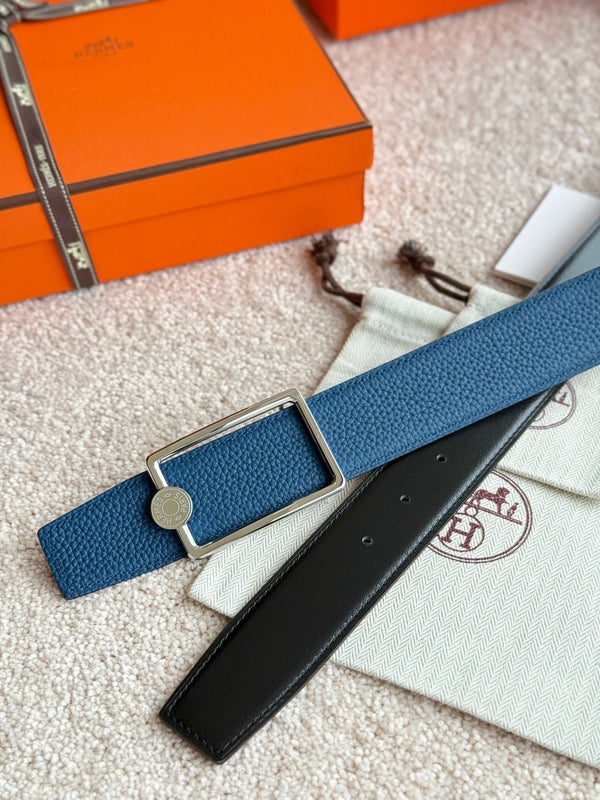 HM Silver Oscar Buckle Belt 38mm Prussian Blue Leather 187786