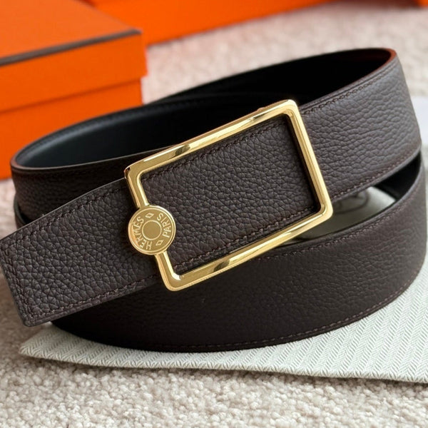 HM Gold Oscar Buckle Belt 38mm Black Chocolate Leather 187785