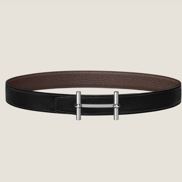 HM H d'Ancre Buckle Belt 32mm Black Chocolate Leather 187773