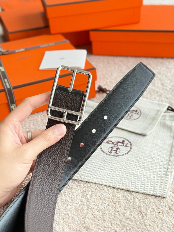 HM Half Cod Reversible 38mm Belt Black Chocolate Leather 188091