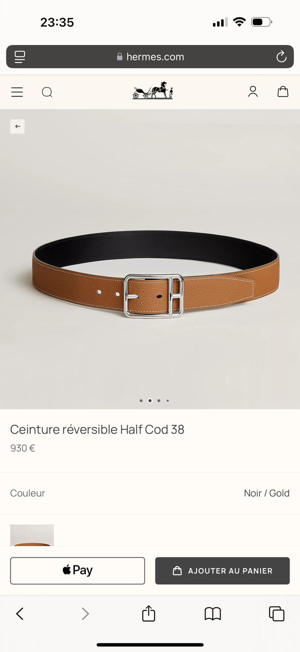 HM Half Cod Reversible 38mm Belt Black Brown Leather 188092