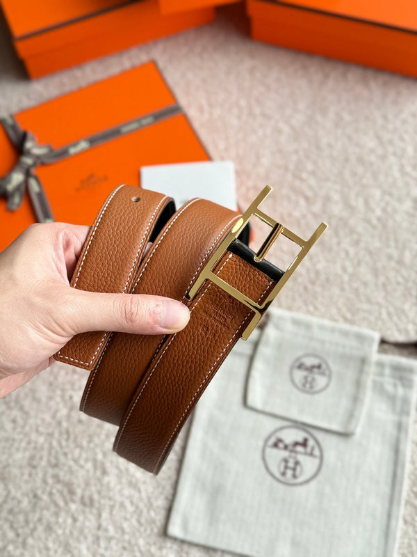 HM Gold Quentin Reversible 32mm Belt Black Brown Leather 188088