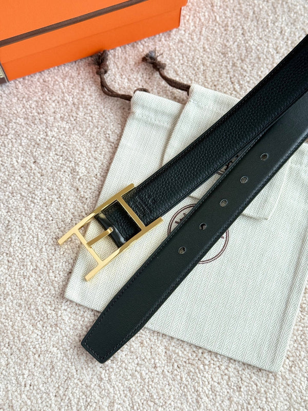 HM Gold Quentin Reversible 32mm Belt Black Leather 188087