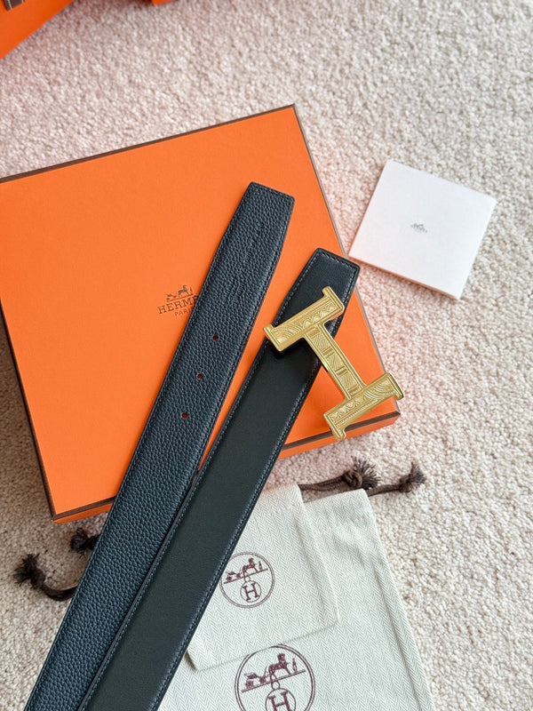 HM Gold Constance Touareg 38mm Belt Black Leather 188432