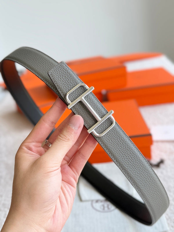 HM Silver Buckle 32mm Royal Belt Gray Brown Leather 188422