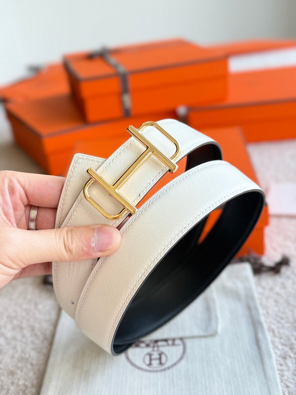 HM Gold Buckle 32mm Royal Belt Ivory Leather 188425