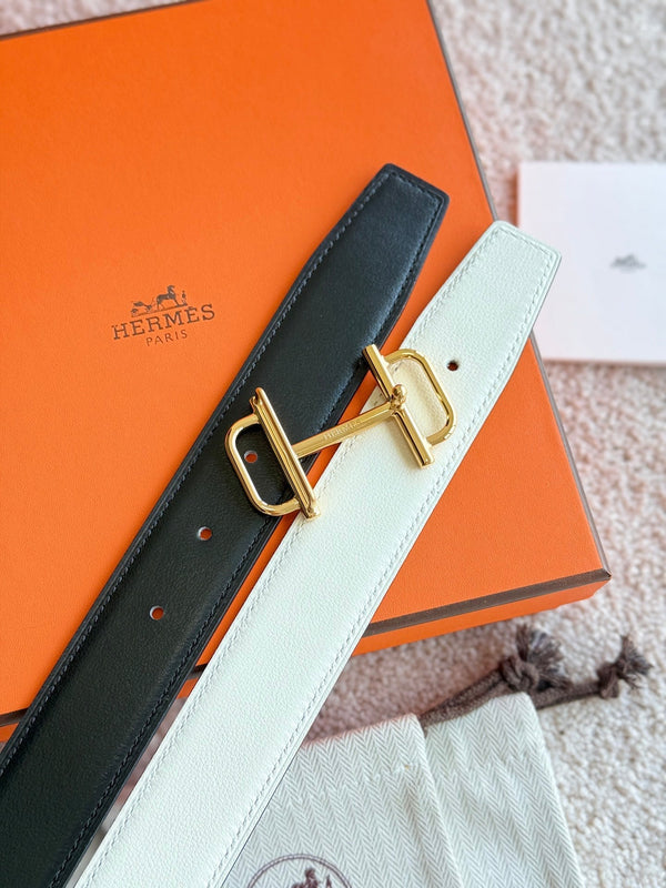 HM Gold Buckle 32mm Royal Belt Ivory Leather 188425