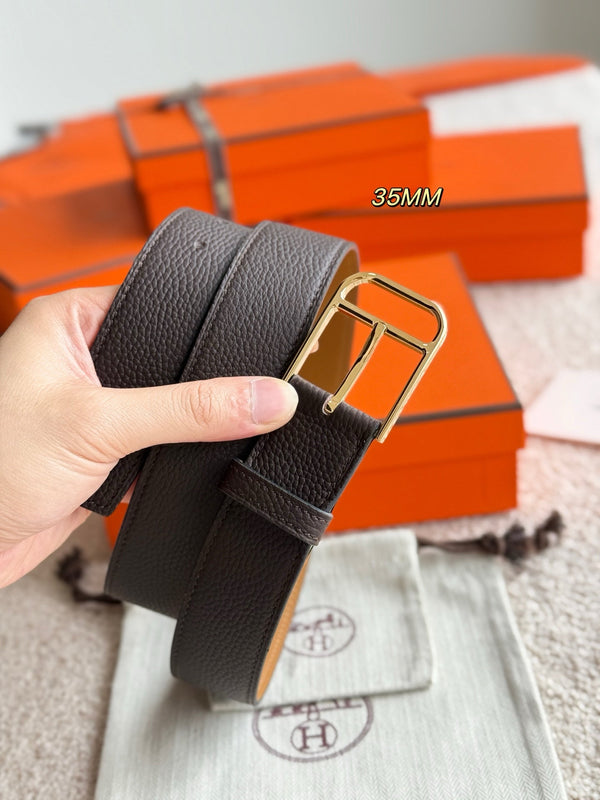 HM Gold 35mm Romain Belt Brown Chocolate Leather 188392