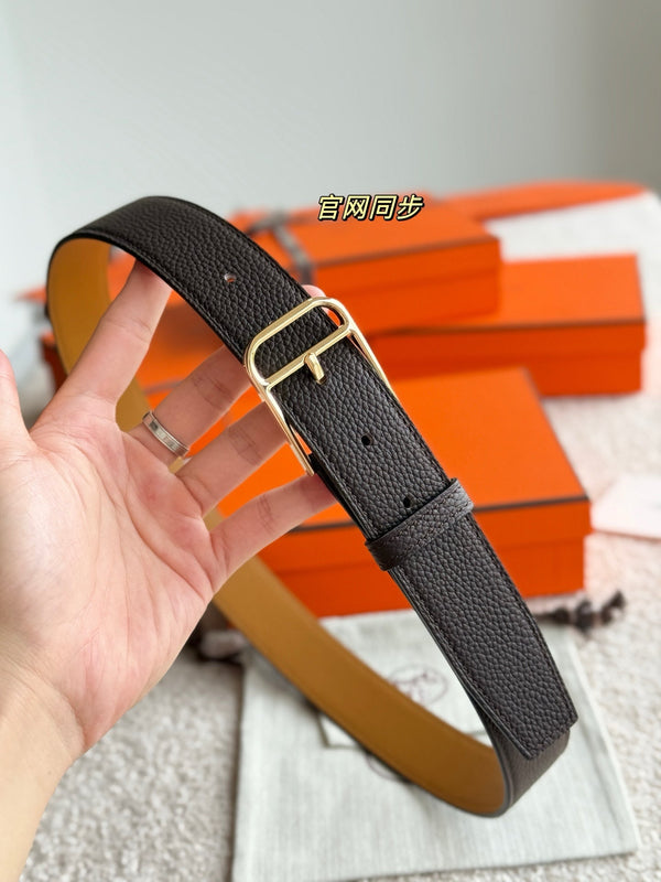 HM Gold 35mm Romain Belt Brown Chocolate Leather 188392