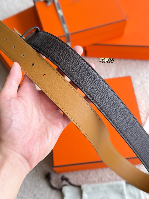 HM Gold 35mm Romain Belt Brown Chocolate Leather 188392