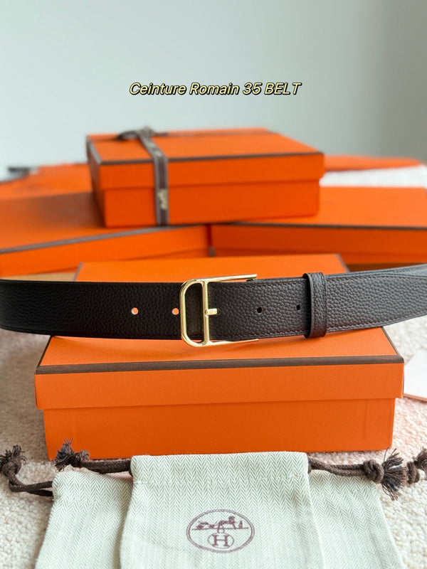 HM Gold 35mm Romain Belt Brown Chocolate Leather 188392