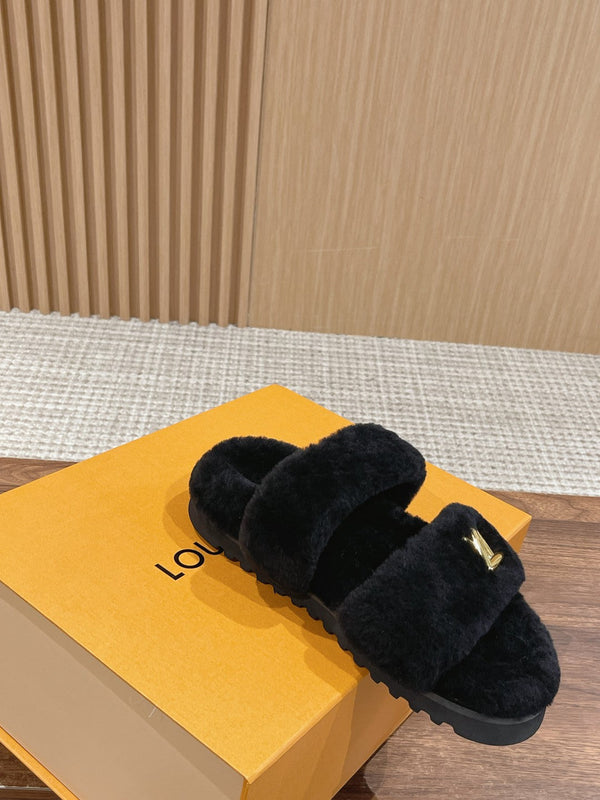 LV Sunset Flat Comfort Mule Nero Lana