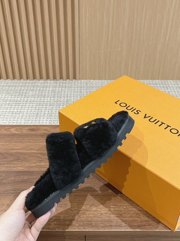 LV Sunset Flat Comfort Mule Nero Lana