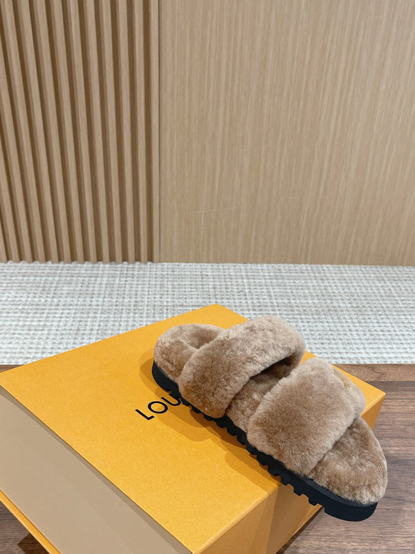 LV Sunset Flat Comfort Mule in lana marrone latte