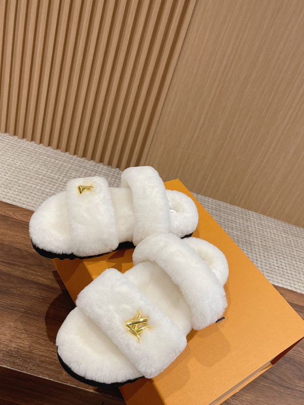 LV Sunset Flat Comfort Mule White Wool