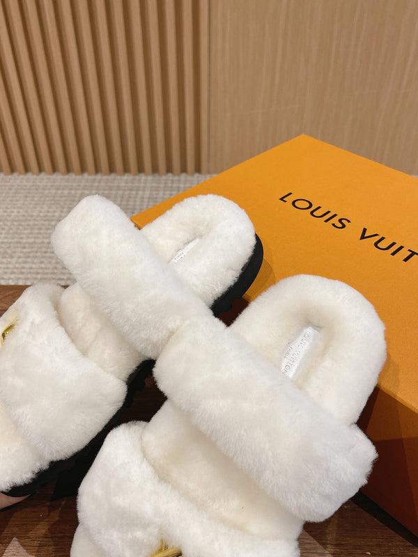 LV Sunset Flat Comfort Mule White Wool