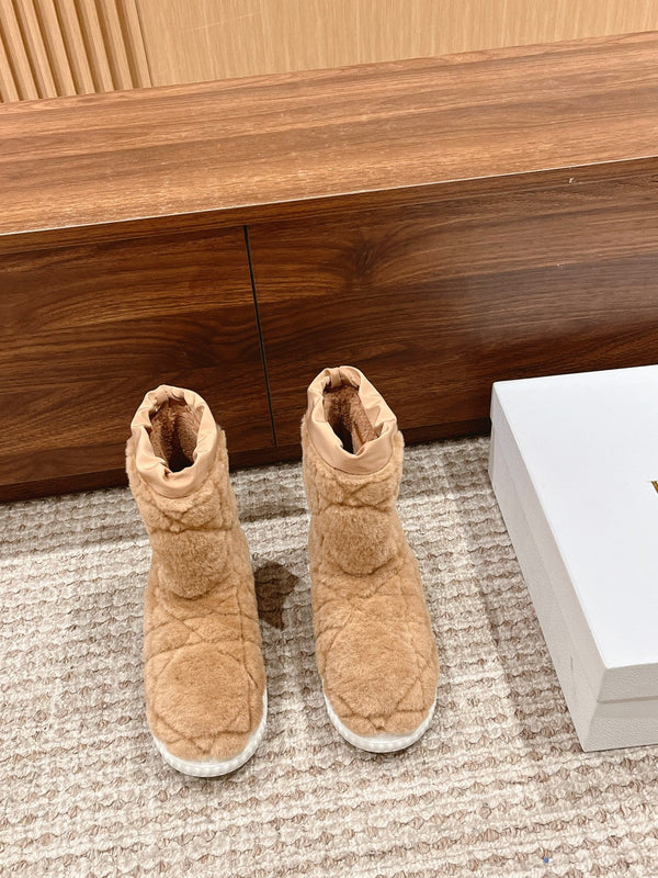 CD Ankle Boots Beige Fleece And Windbreaker Fabric