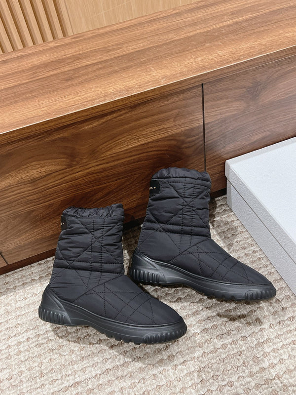 CD Ankle Boots Black Quilted Windbreaker Fabric And Fleece