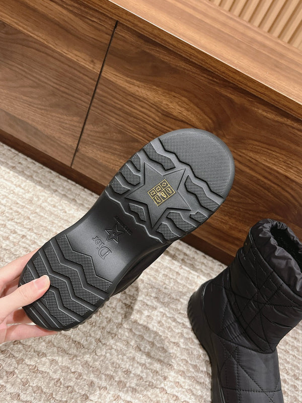 CD Ankle Boots Black Quilted Windbreaker Fabric And Fleece