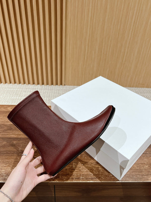 The Row Mid Sock Boots Burgundy Sheepskin 427974