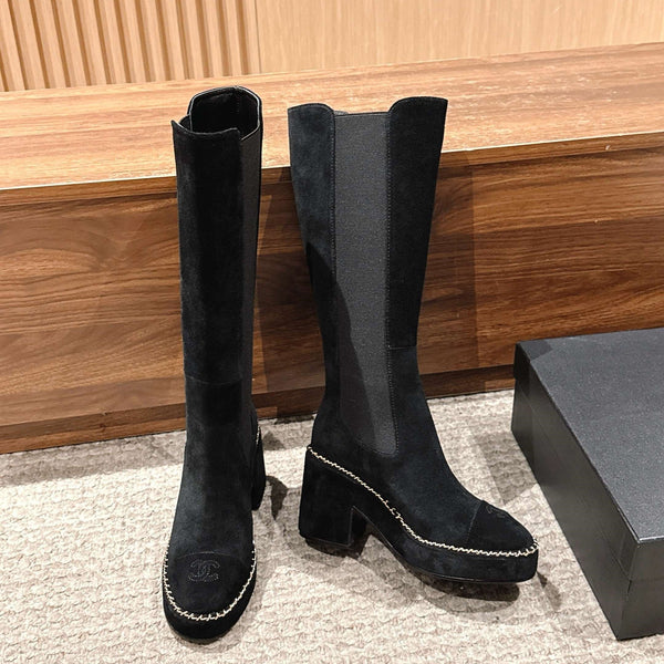 CC 25 Chelsea High Boots With Chain 85mm Black Suede 428213