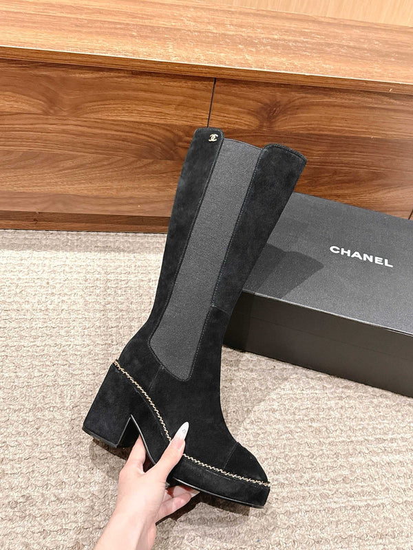 CC 25 Chelsea High Boots With Chain 85mm Black Suede 428213