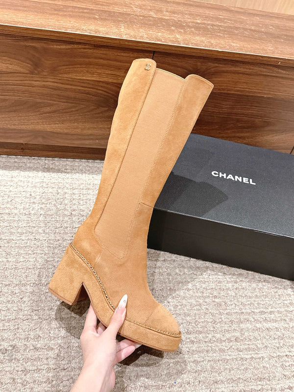 CC 25 Chelsea High Boots With Chain 85mm Beige Suede 428214