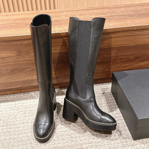 CC 25 Chelsea High Boots With Chain 85mm Black Calfskin 428221