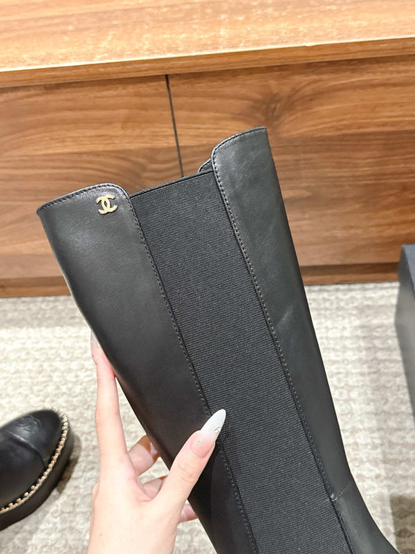 CC 25 Chelsea High Boots With Chain 85mm Black Calfskin 428221