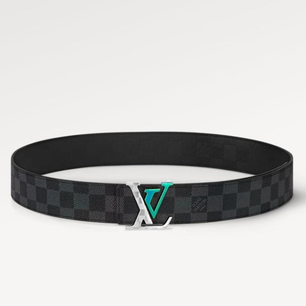 CINTURA LV LARGE 40MM A PIRAMIDE IN PELLE DI VITELLO CON MONOGRAMMA A QUADRI NERI E FERRAMENTA IN METALLO