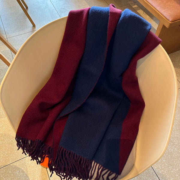 Scarf 200 CM In Dark Blue Mix Purple Red Cashmere And Silk