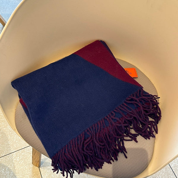 Scarf 200 CM In Dark Blue Mix Purple Red Cashmere And Silk