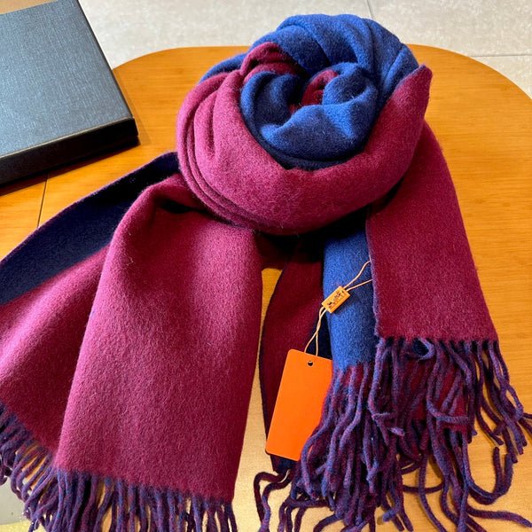 Scarf 200 CM In Dark Blue Mix Purple Red Cashmere And Silk