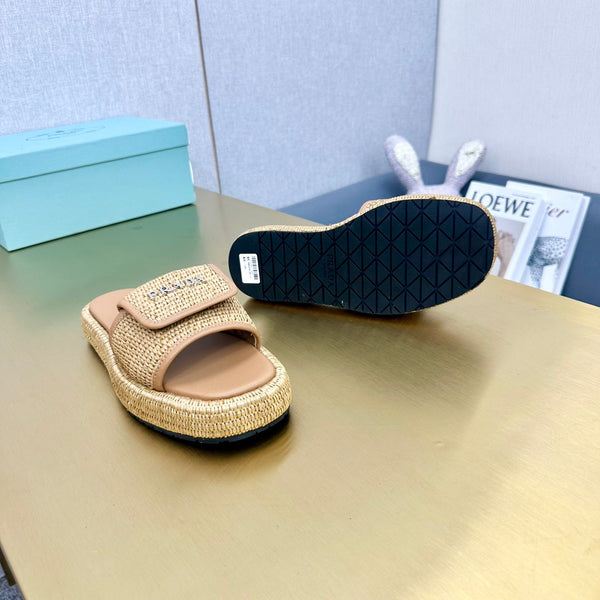 PRA CROCHET SLIDES SLIPPERS BEIGE RAFFIA