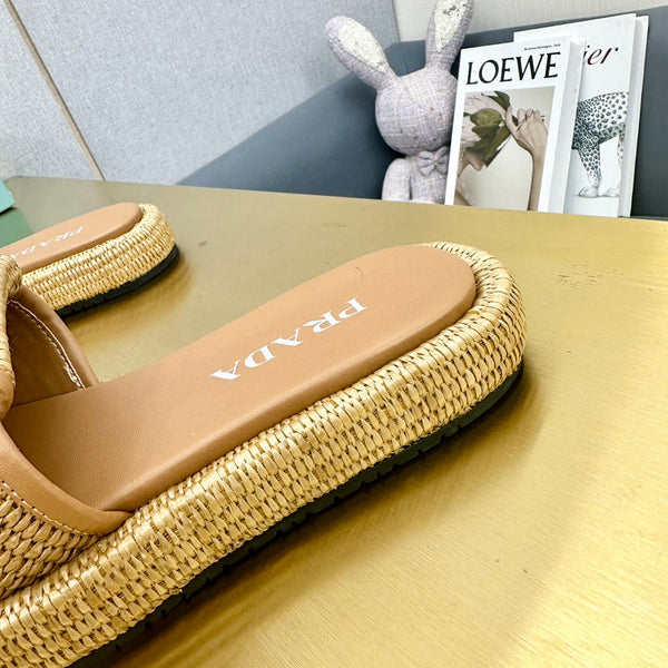 PRA CROCHET SLIDES SLIPPERS BEIGE RAFFIA