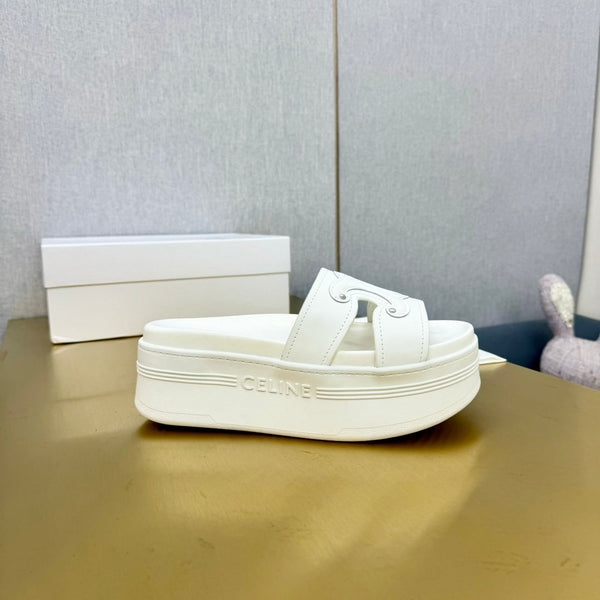 Celine Platform Slide White Leather 238140